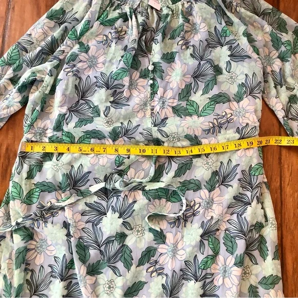 NWT LOFT Blue and Black Green Floral Maxi Dress Layered Ruffles Puff Sleeves - Picture 12 of 15